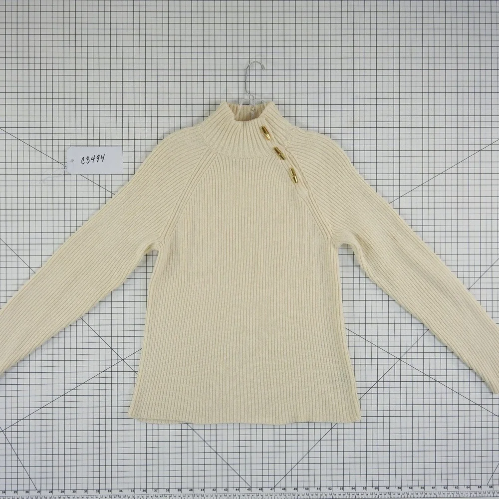 Lauren Ralph Lauren Sweater 100% Cotton Women's Size XL Cream Ribbed Gold Button